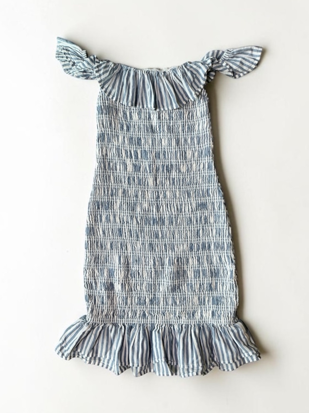 Abercrombie & Fitch Smocked Off Shoulder Blue Stripe Dress XS